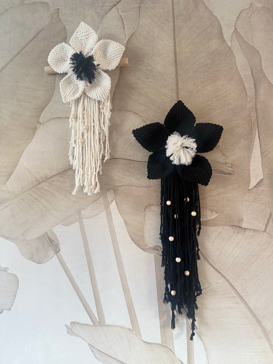 Macrame Bloem (Wit/Zwart)