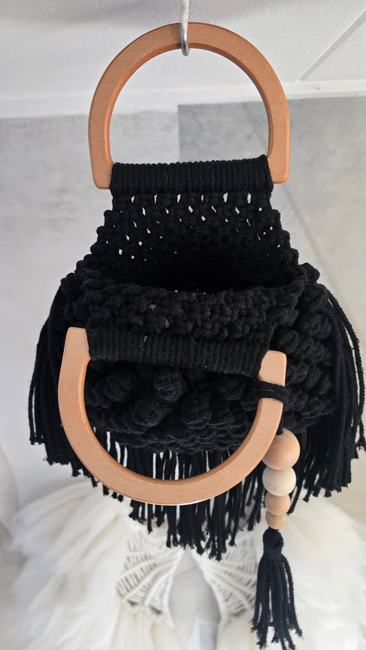 Handtas met houten handgreep