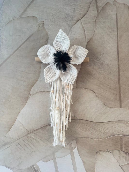 Macrame Bloem (Wit/Zwart)