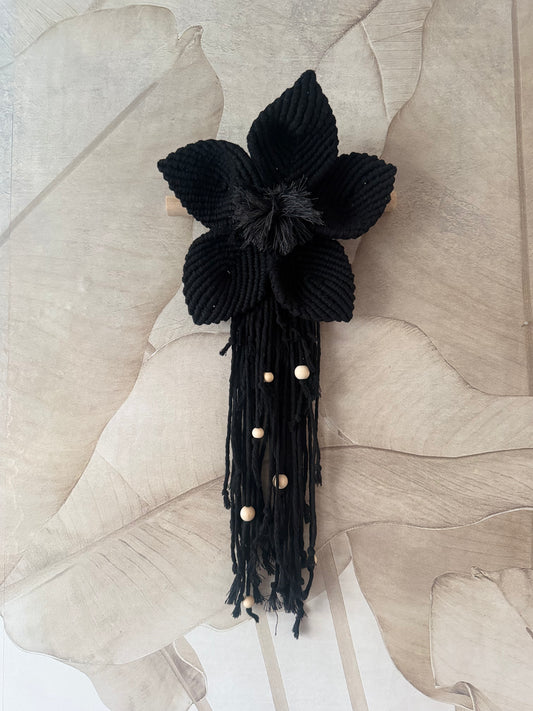 Macrame Bloem (Zwart/Donkergrijs)