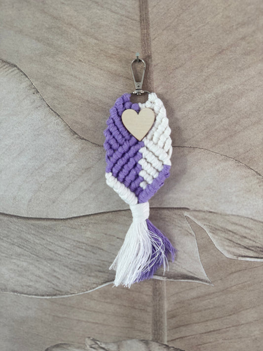 Macrame Sleutelhanger met hart (Paars/Wit)