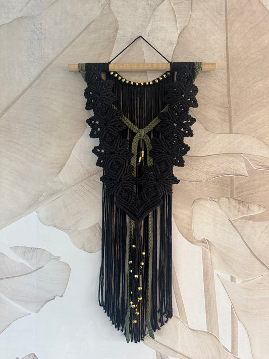 Macrame Wandhanger (Zwart/Groen)